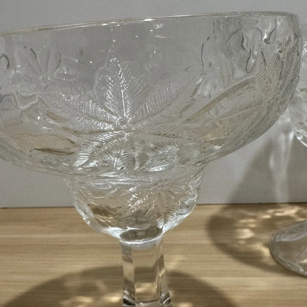 Set Of 3 Princess House Fantasia Poinsettia Margarita Glasses Embossed Floral Lg